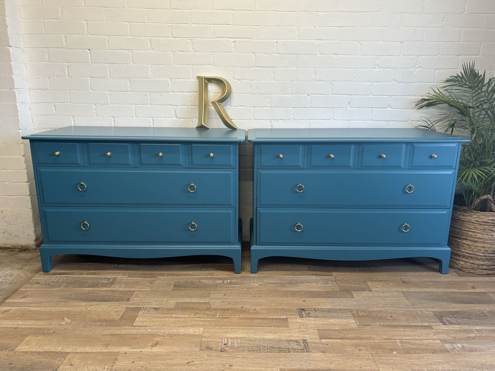 Stag Minstrel Pair Of 4 Over 2 Chest Of Drawers Painted Little Greene Marine Blue