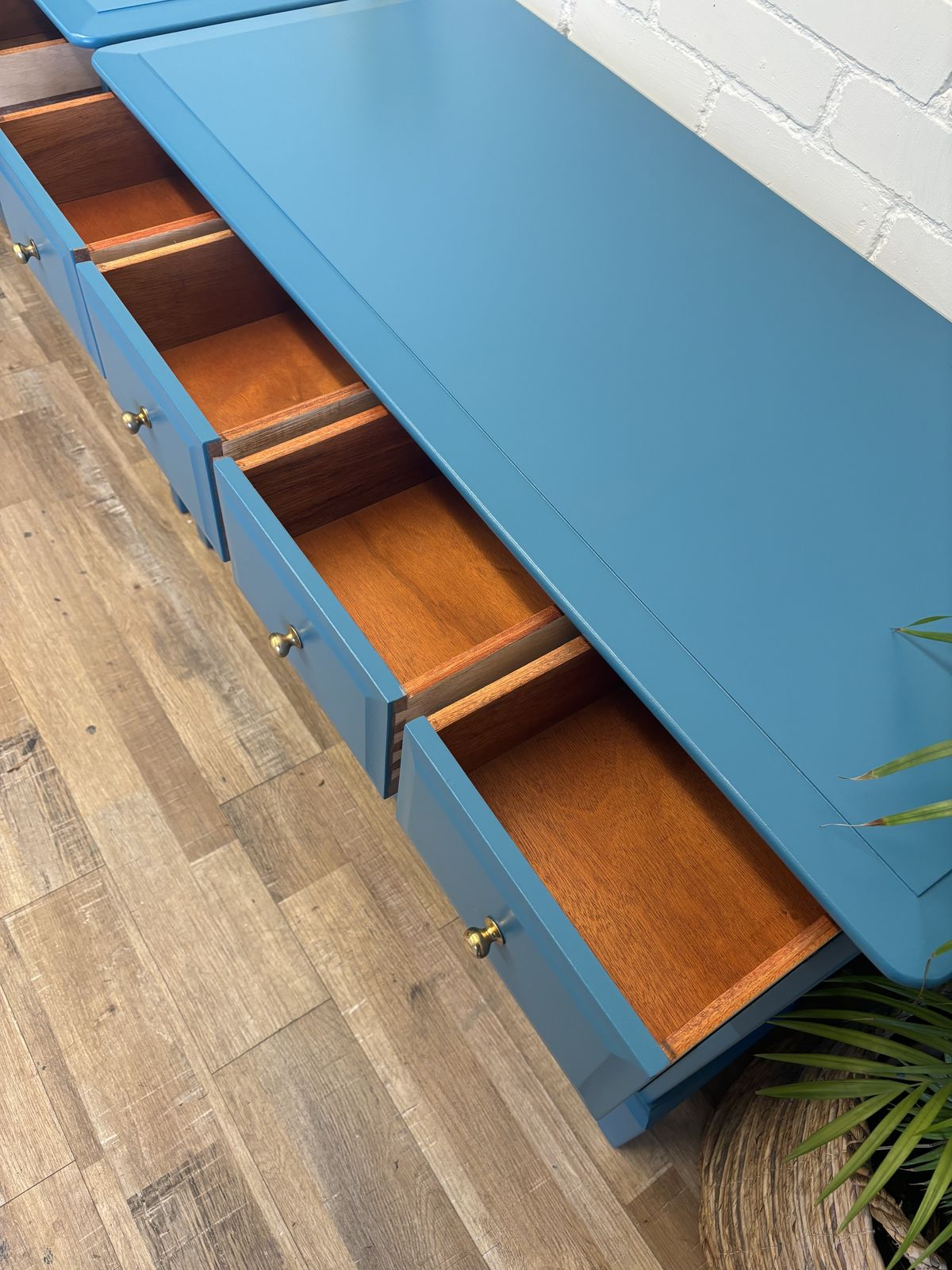 photo furniture Stag Minstrel Pair Of 4 Over 2 Chest Of Drawers Painted Little Greene Marine Blue