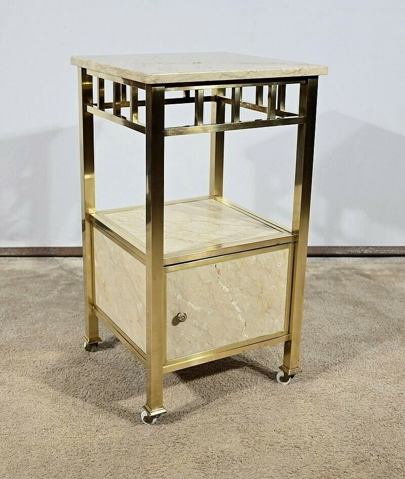 Small Bedside Cabinet In Marble And Brass – Early 20th Century