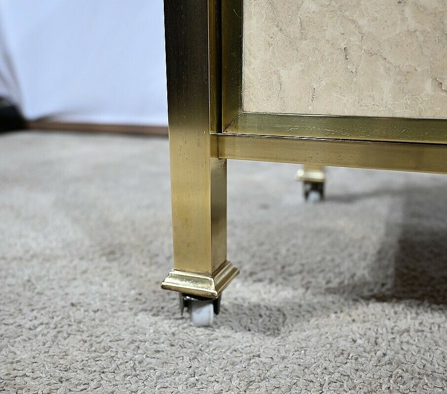 photo for sale Small Bedside Cabinet In Marble And Brass – Early 20th Century