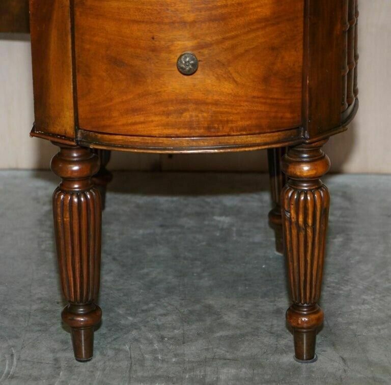 Stunning Faux Book Mahogany & Brown Leather Kidney Desk With Gallery Rail photo vinterior