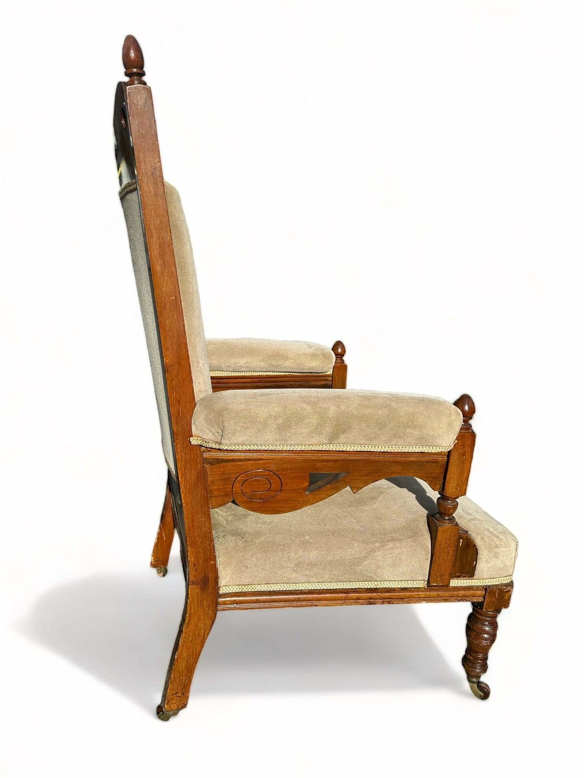 Rare Pair Of Antique Hand Carved Walnut “Jas Shoolbred” Armchairs As Featured In The 1881 Furniture Gazette & Featured At The Powerhouse photo buy