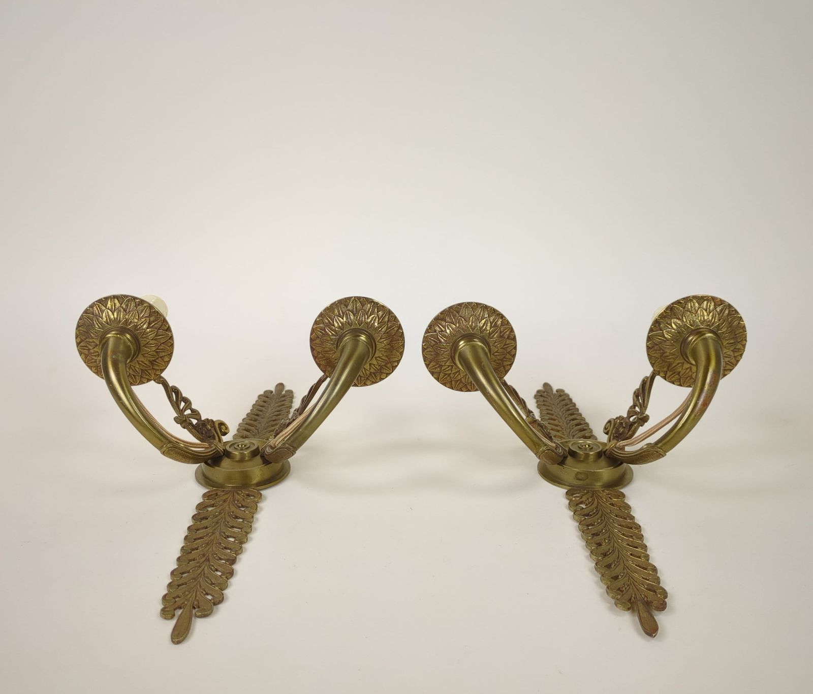 Pair Of French Gilded Bronze Empire Two Arm Electric Wall Sconce Light Fixture, Original Lighting From France photo Lighting