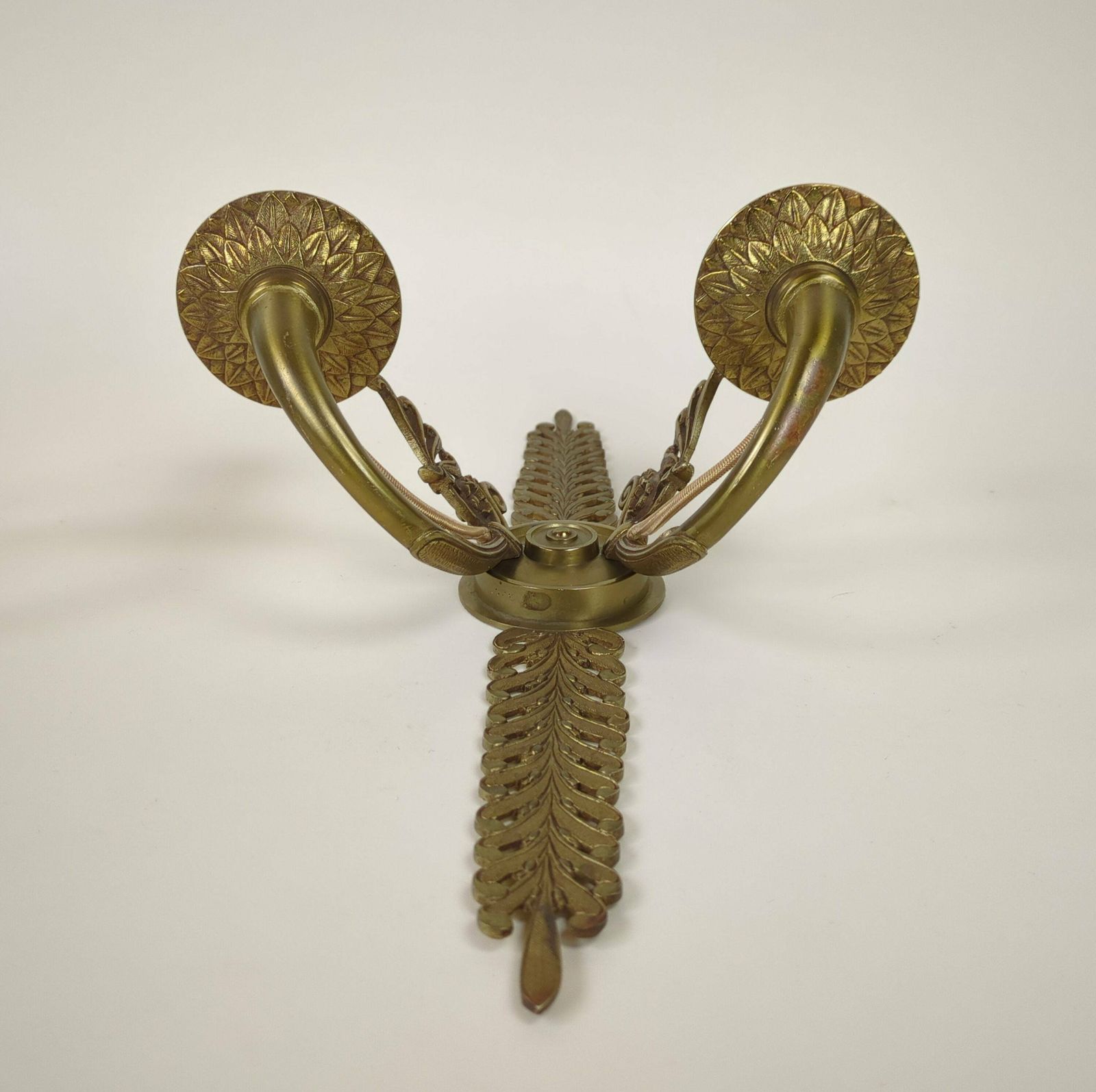 Pair Of French Gilded Bronze Empire Two Arm Electric Wall Sconce Light Fixture, Original Lighting From France photo vinterior