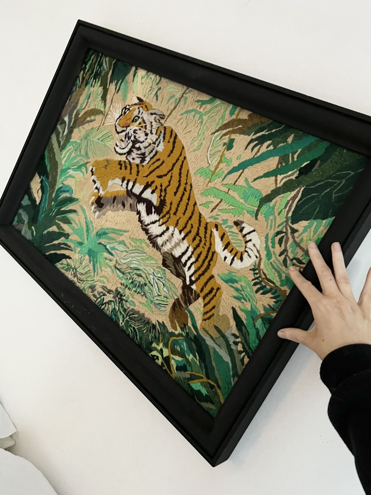 Rare Vintage Tiger Tapestry Black Wood Framed 78cm X 54cm Animal Print Leopard photo 150.0