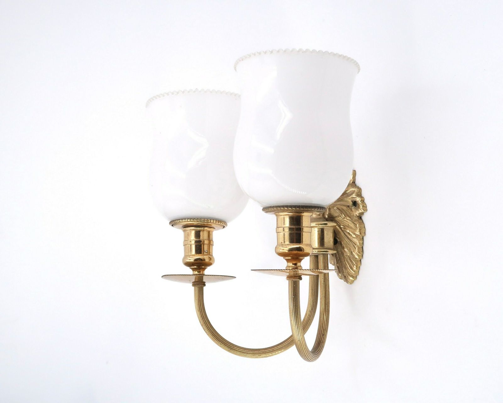 Three French Modernist Sconces, Brass And Glass, 1950s / Mid Century Modern Light Lamp Lighting Brass Atomic Lunel Arlus photo for sale