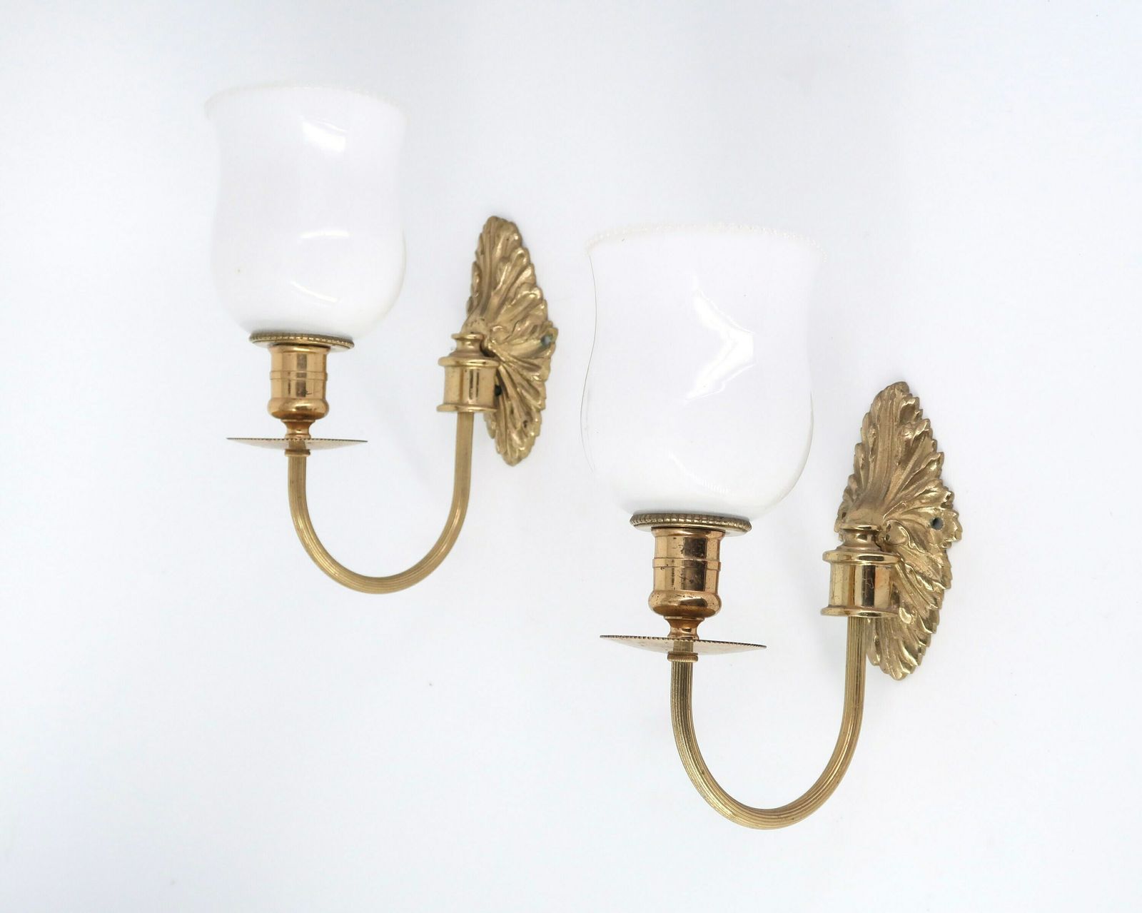 Three French Modernist Sconces, Brass And Glass, 1950s / Mid Century Modern Light Lamp Lighting Brass Atomic Lunel Arlus photo buy