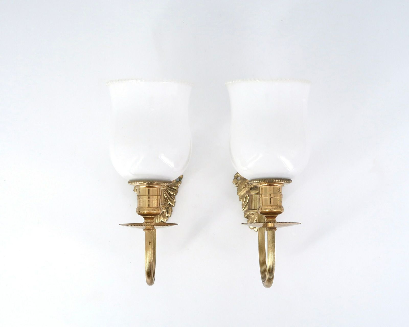 Three French Modernist Sconces, Brass And Glass, 1950s / Mid Century Modern Light Lamp Lighting Brass Atomic Lunel Arlus photo vintage
