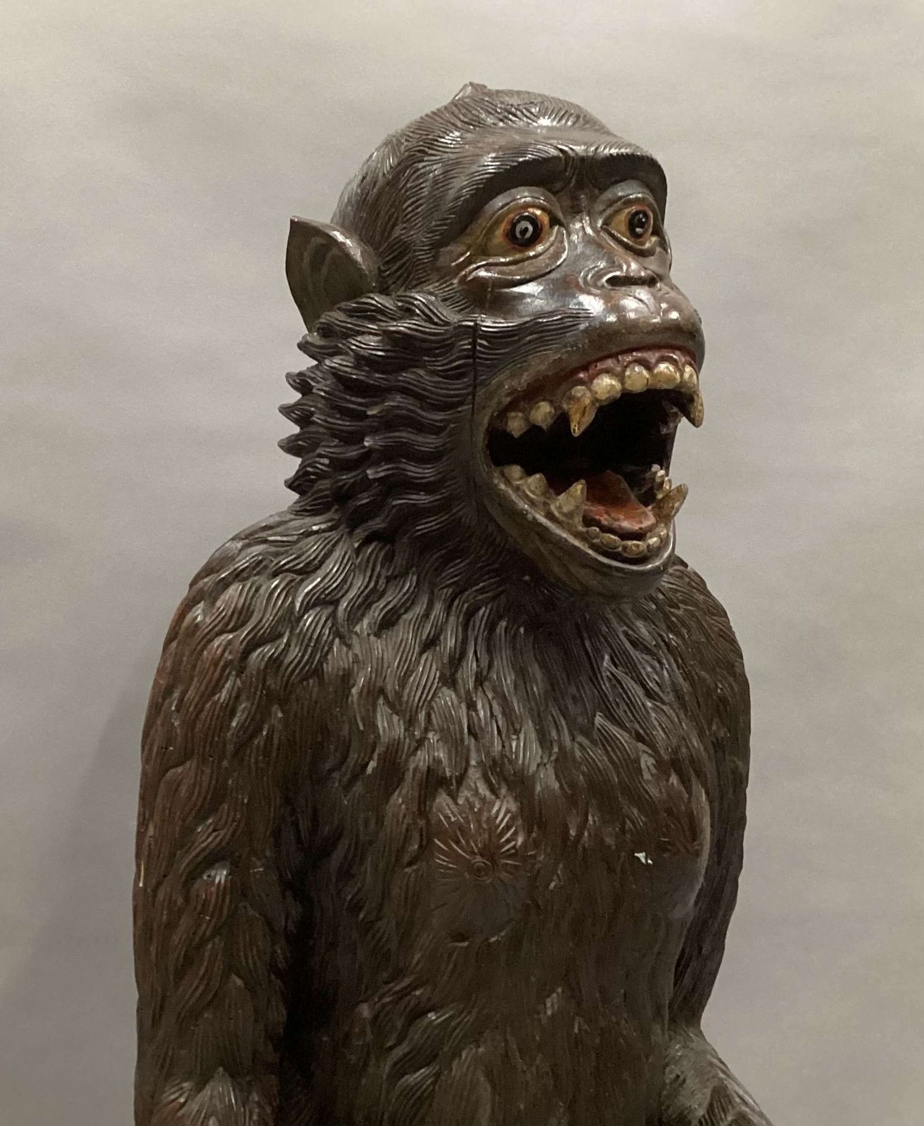 Magnificent C19th Large Carved Hardwood Figure Of A Monkey photo Art