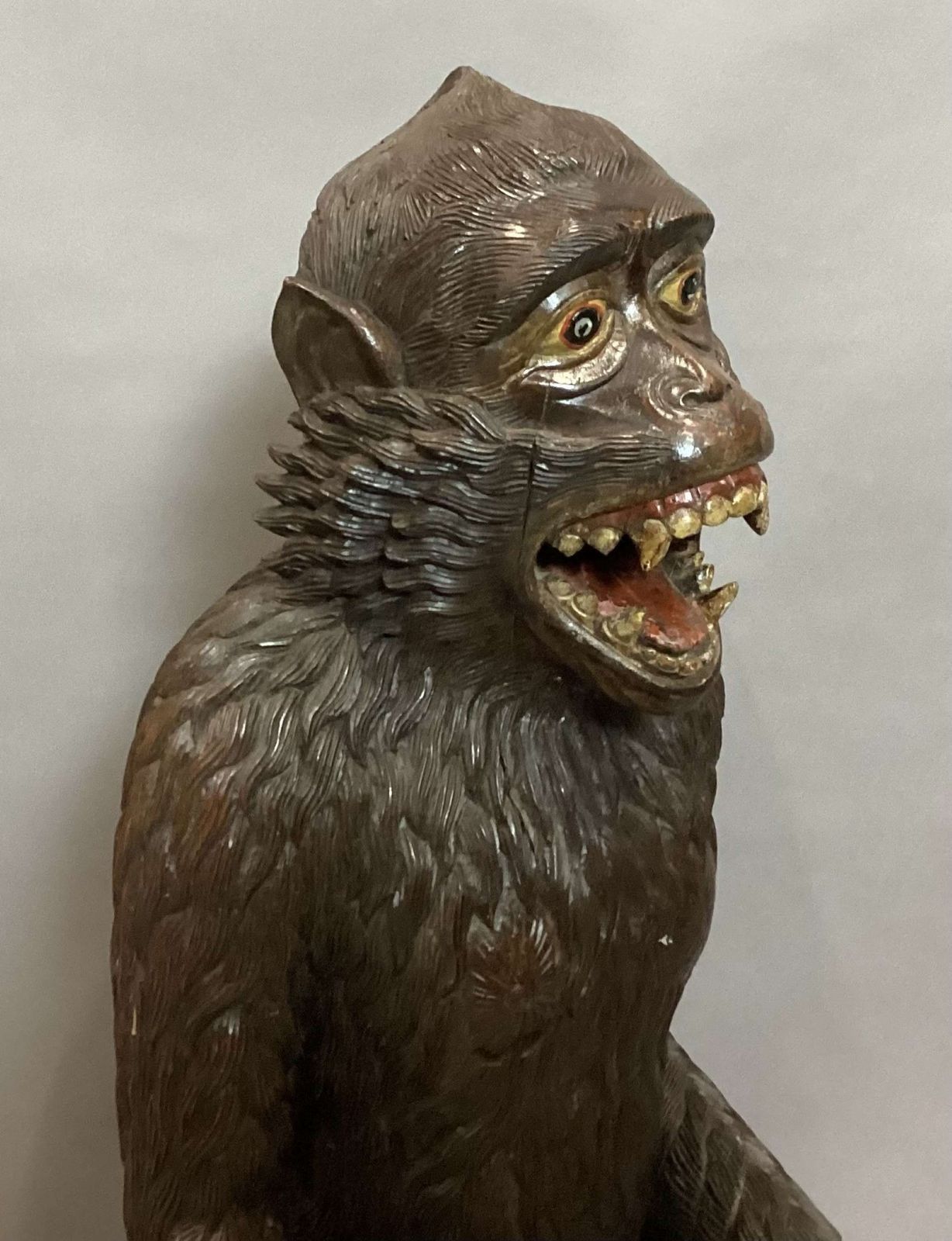 Art Magnificent C19th Large Carved Hardwood Figure Of A Monkey photo