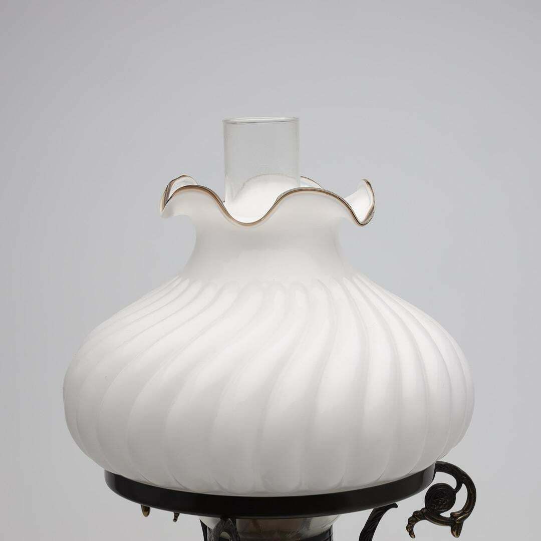 Antique Bronze Table Oil Lamp With Electric Wire And Glass Cup Art Deco 50's photo for sale