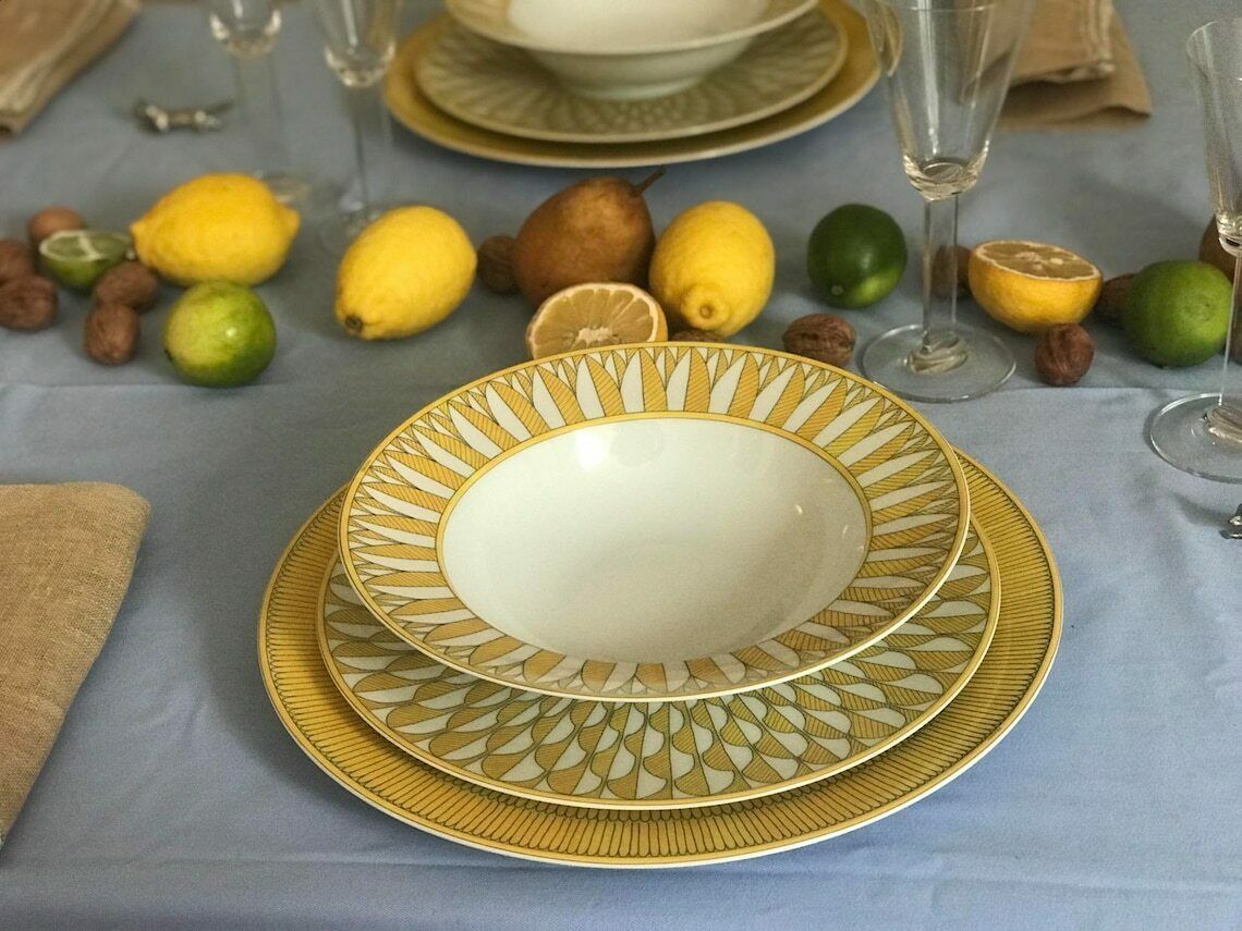 Hermes Under Plates Set Of 2 Soleil D Hermes Setting Place Presentation Plate Signed Wedding Gift Yellow Table Luxury Gift Wedding Gift photo for sale