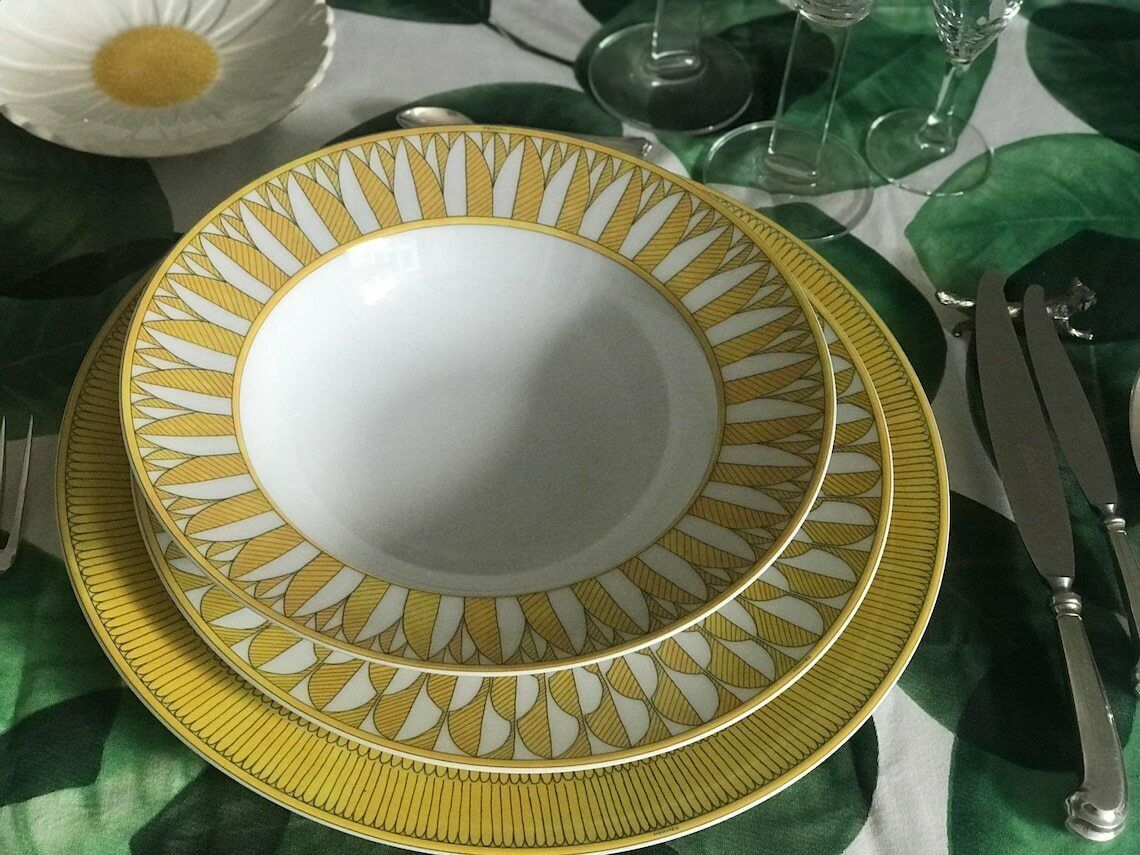 Hermes Plates Set Of 2 Soleil D Hermes Pasta/Soup /Risotto Plate Dish Signed Wedding Gift Yellow Table Luxury Gift Wedding Gift photo Home Decor