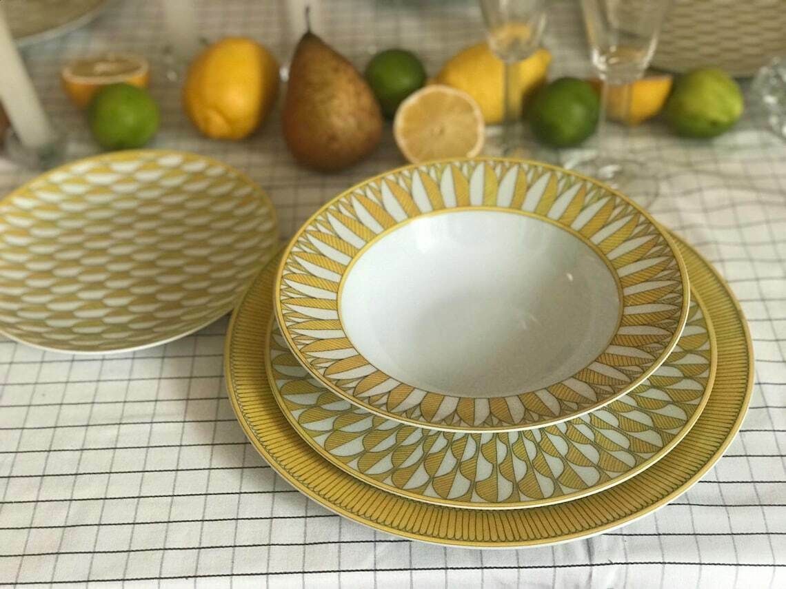 Hermes Plates Set Of 2 Soleil D Hermes Pasta/Soup /Risotto Plate Dish Signed Wedding Gift Yellow Table Luxury Gift Wedding Gift photo vinterior
