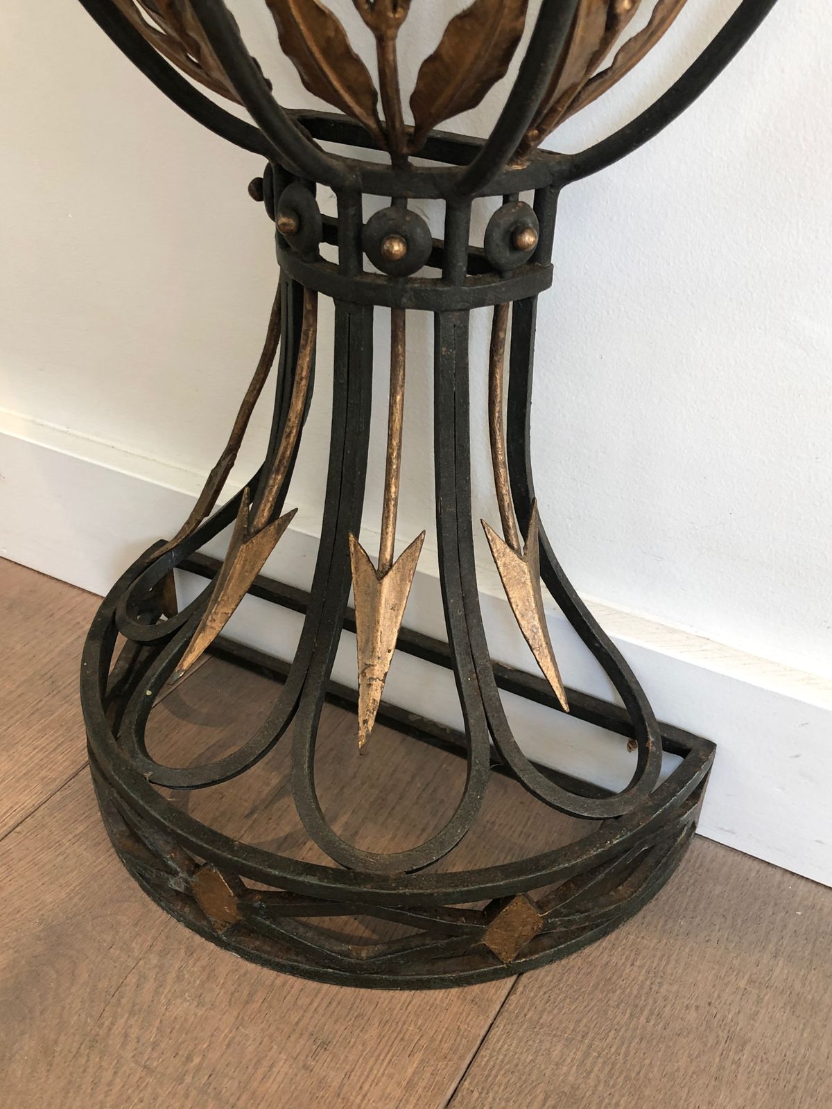 photo vinterior Rare Small Wrought Iron Console With Marble Top. French Work. Around 1940