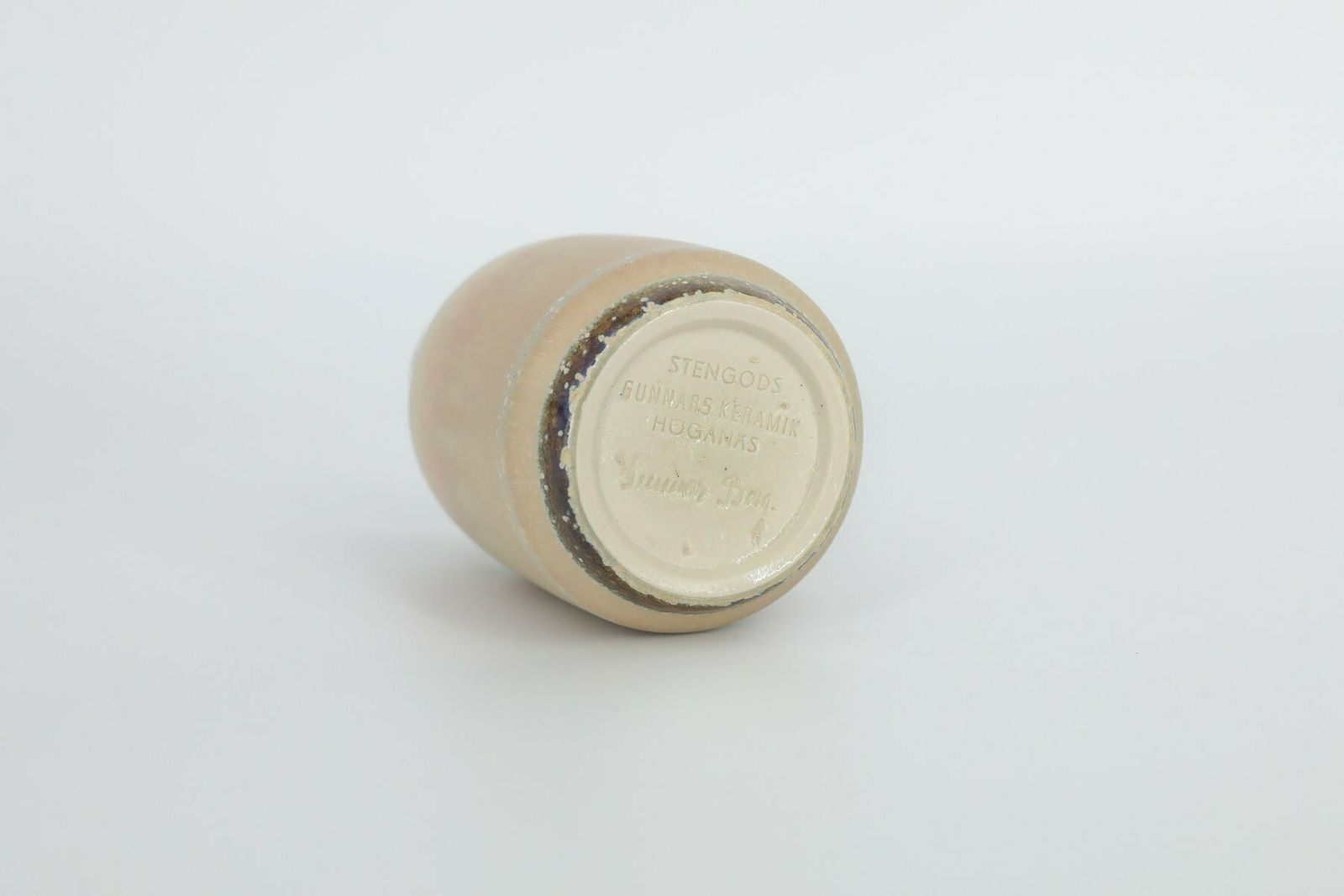 Small Mid Century Scandinavian Modern Collectible Sand Stoneware Vase By Gunnar Borg For Höganäs Ceramics, 1960s photo for sale