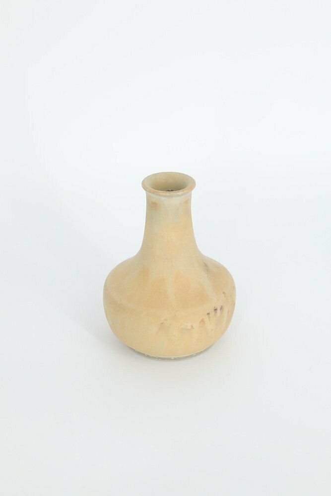 Small Mid Century Scandinavian Modern Collectible Sandy Brown Stoneware Vase By Gunnar Borg For Höganäs Ceramics, 1960s photo for sale