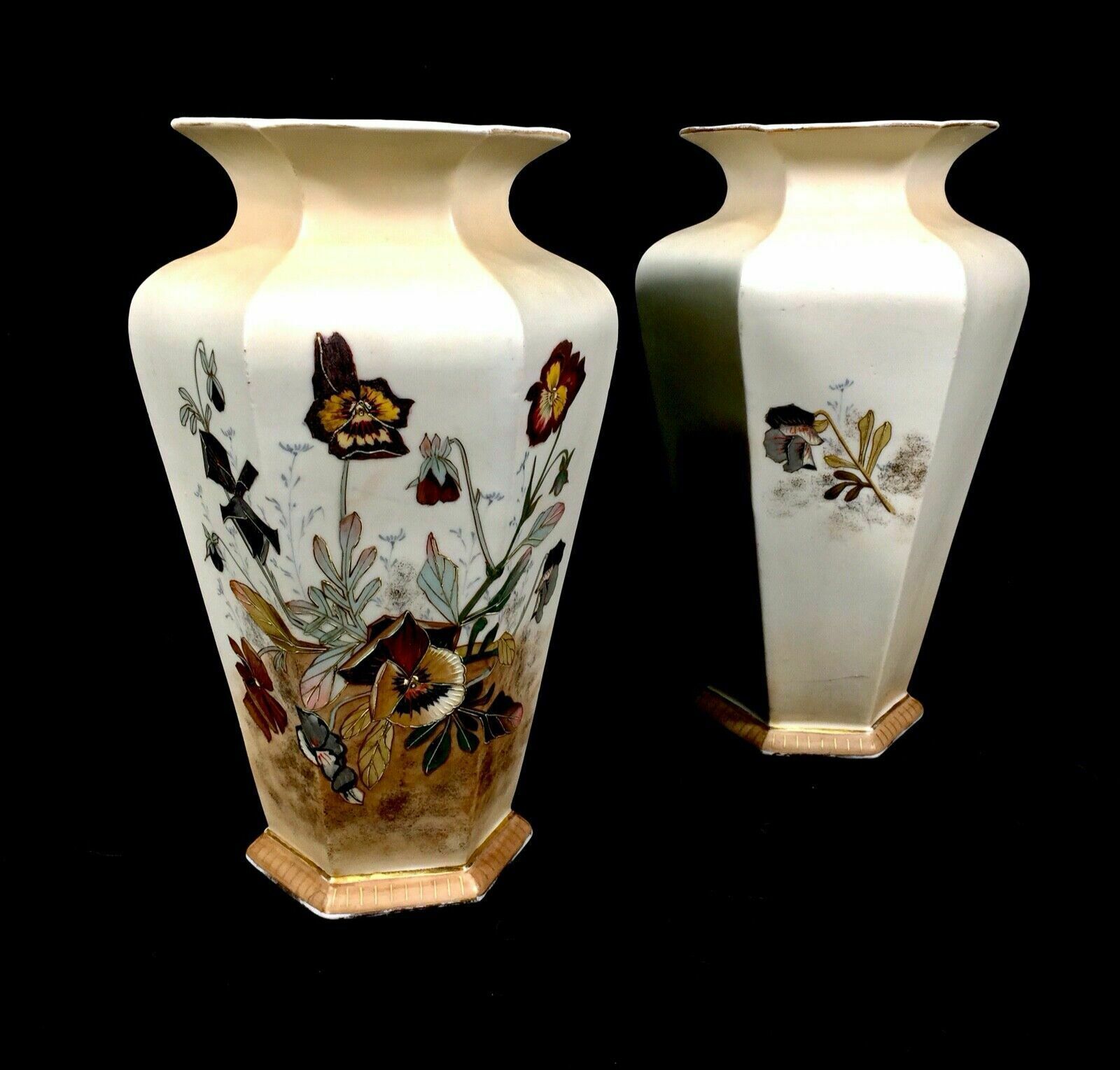 Pair Of Antique Robert Hanke Vases Austrian Art / Floral Decoration / C.1900 photo 99.0