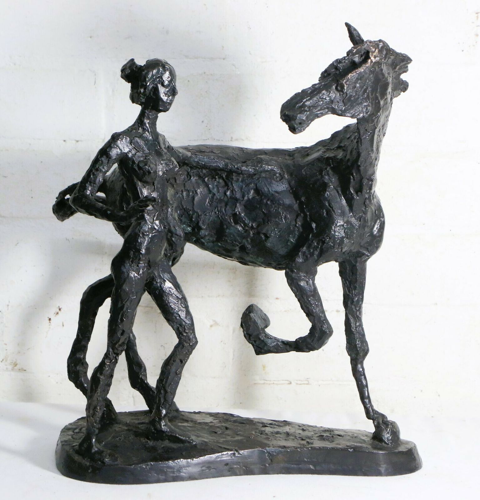 Bronze Brutalist Sculpture Woman With Horse Large Heavy Vintage Art Signed And Numbered photo furniture