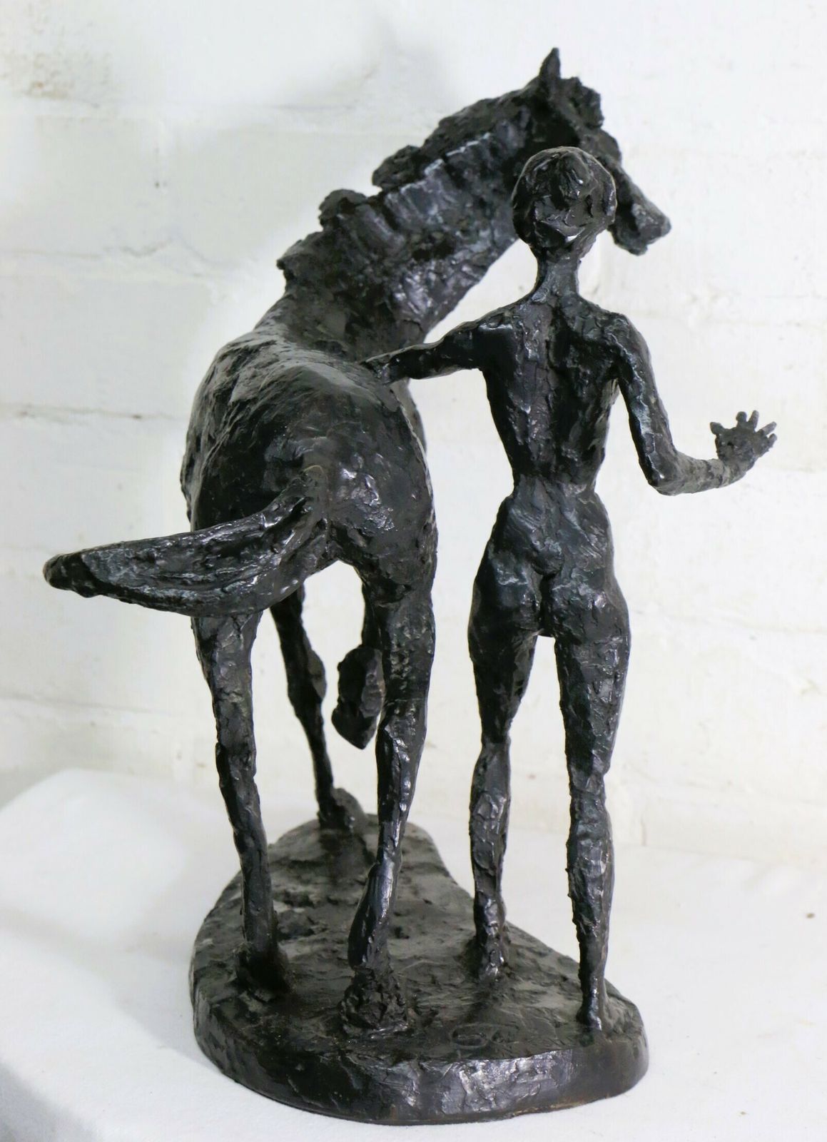 photo vinterior Bronze Brutalist Sculpture Woman With Horse Large Heavy Vintage Art Signed And Numbered