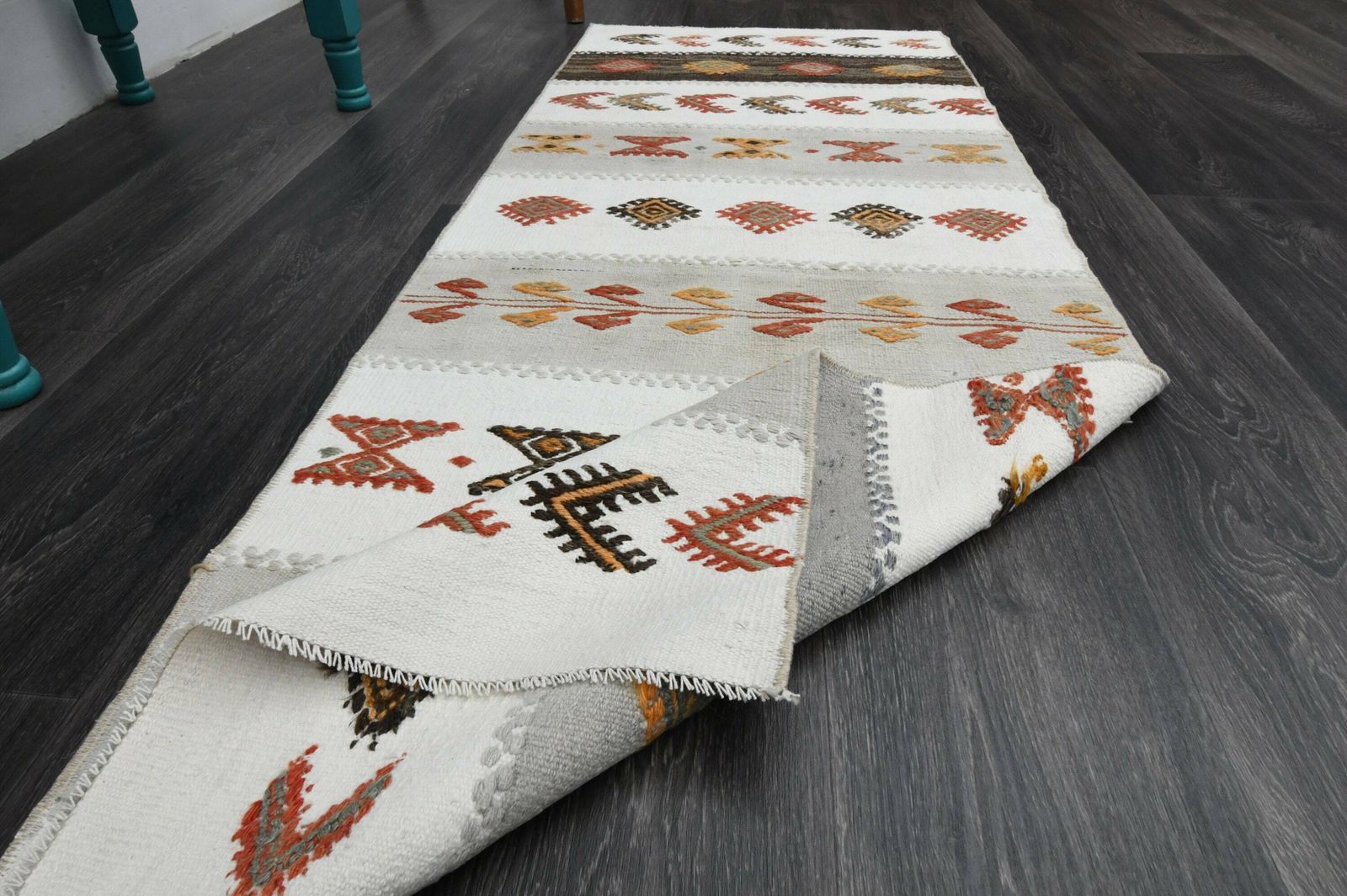 photo furniture 2.1x6.2 Ft, Turkish Kilim Runner, Vintage Runner, Oushak Runner, Flatweave Rug, Wool, Hallway Runner, Handmade, Ikat White, Ethnic Carpet