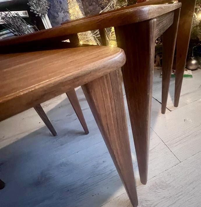 Mid Century Walnut & Teak Nest Of Three Tables Vintage . 1950's photo Furniture