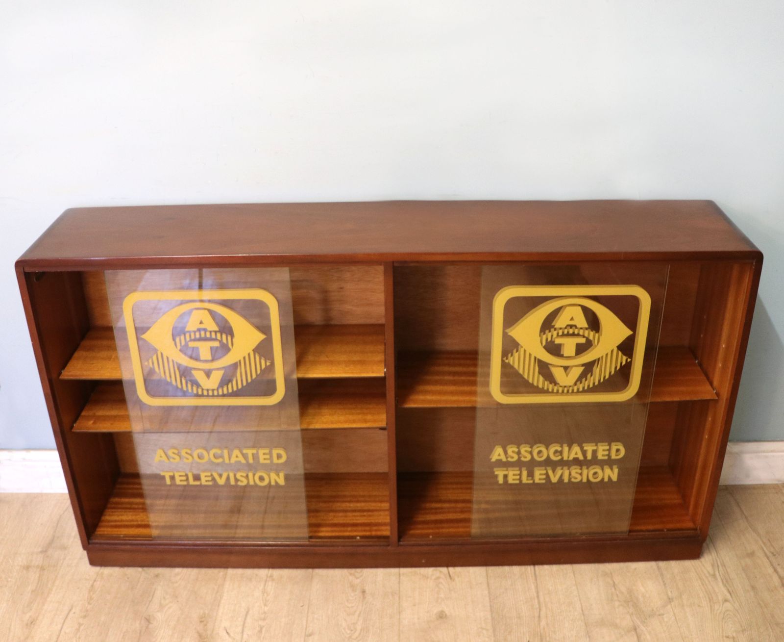 A Wonderful Quality Mid Century Mahogany Veneered Cabinet, Sign Written For Associated Television. photo for sale