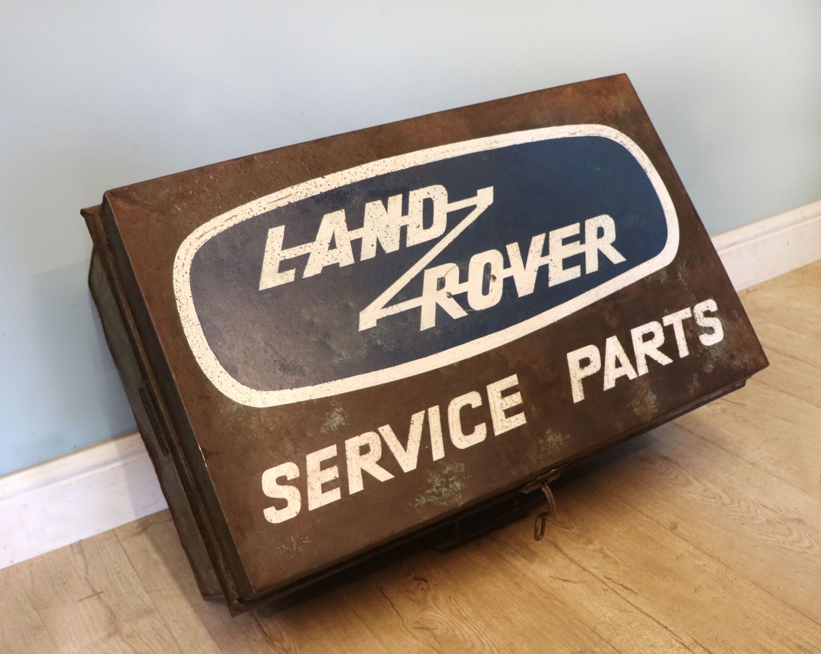 A Lovely Vintage Metal Trunk, Later Sign Written For Land Rover. photo 245.0