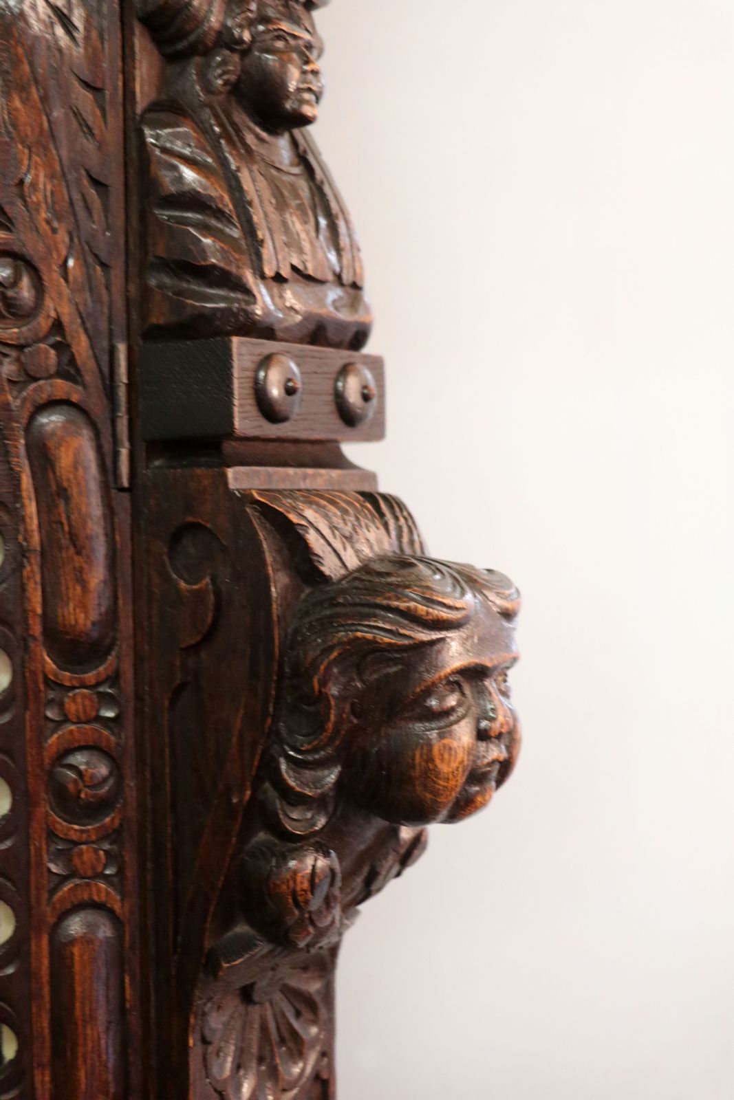 1495.0 A Lovely Late 19th Heavily Carved Oak Bookcase Cabinet On Stand, Later Sign Written With A Selection Of German Beer Related Emblems. photo