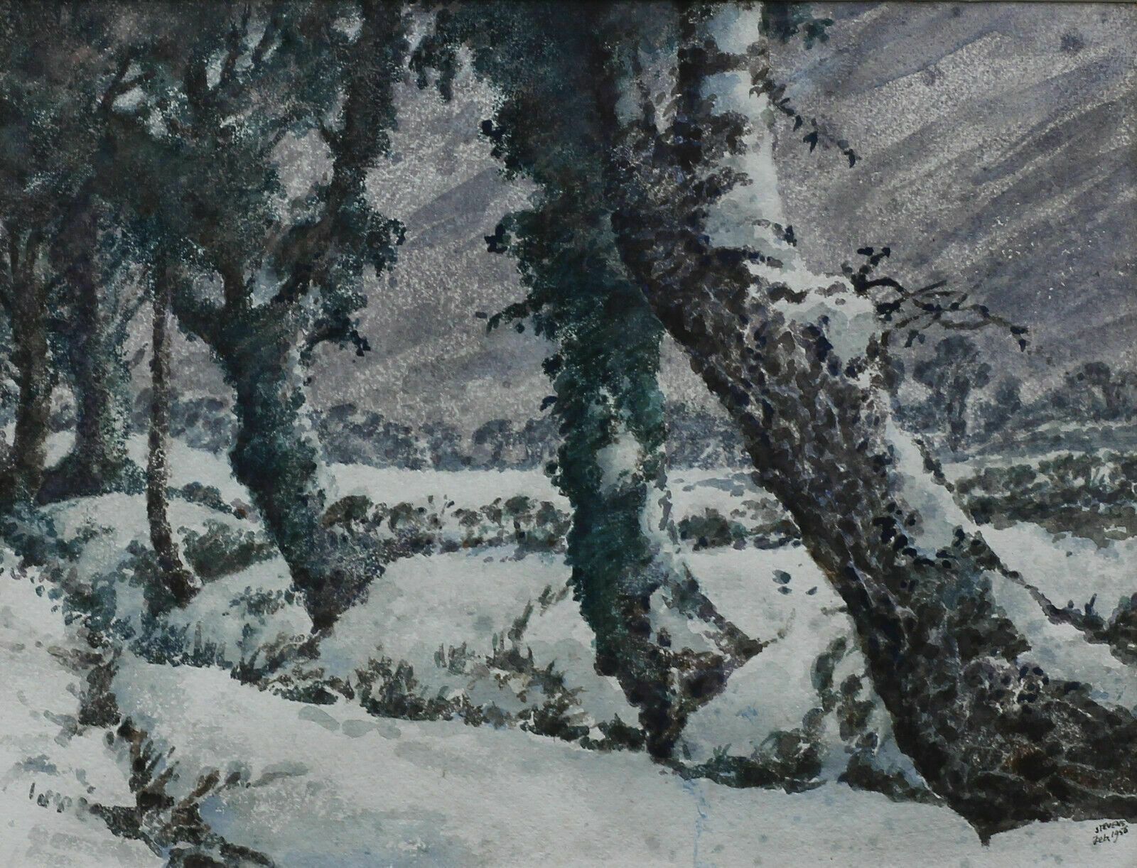 Watercolour By Henry Potter Stevens. 'Snow Storm In Redisham' photo furniture