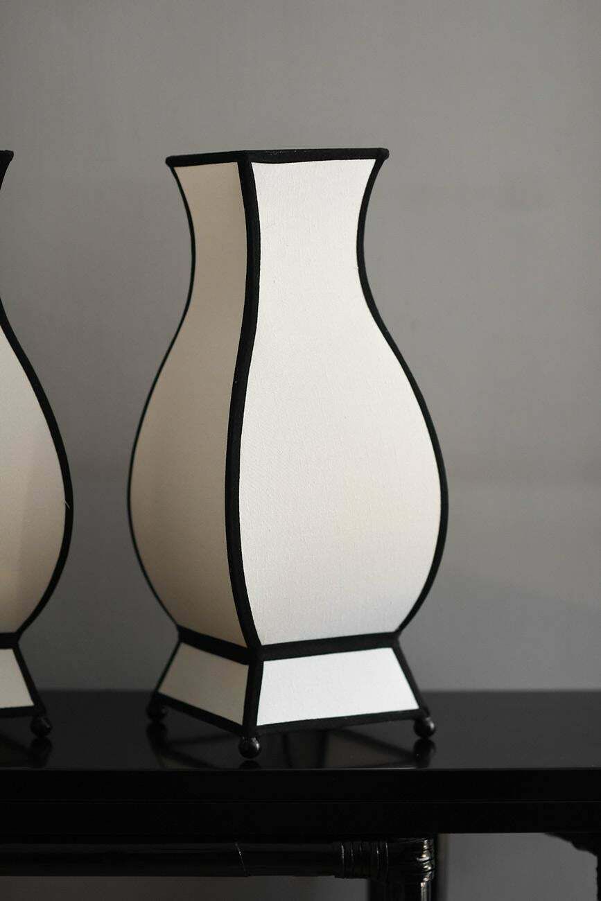 Pair Of Small “Molto Pagoda” Lamps In Cotton photo Lighting