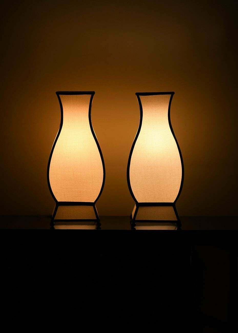 Pair Of Small “Molto Pagoda” Lamps In Cotton photo buy