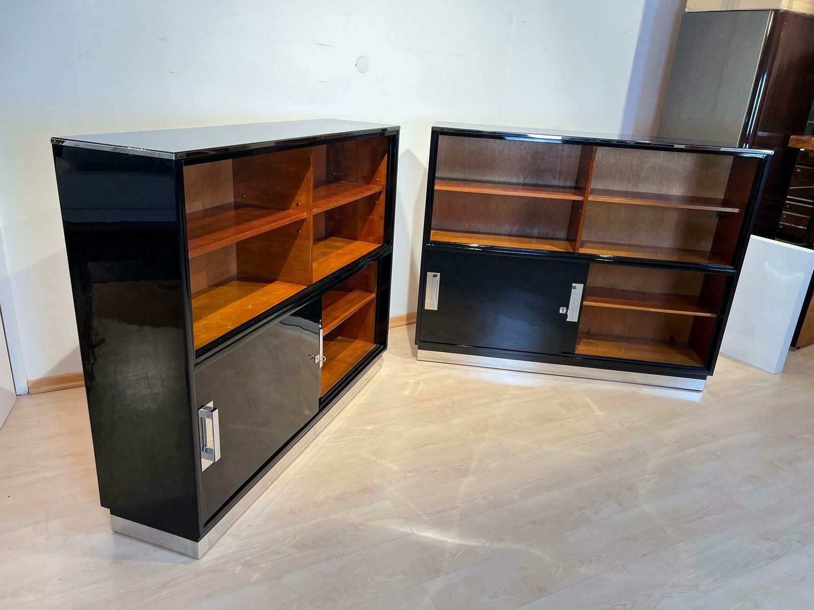 Bauhaus Office Cabinet, Black Lacquer, Mahogany, Germany Circa 1930 photo for sale