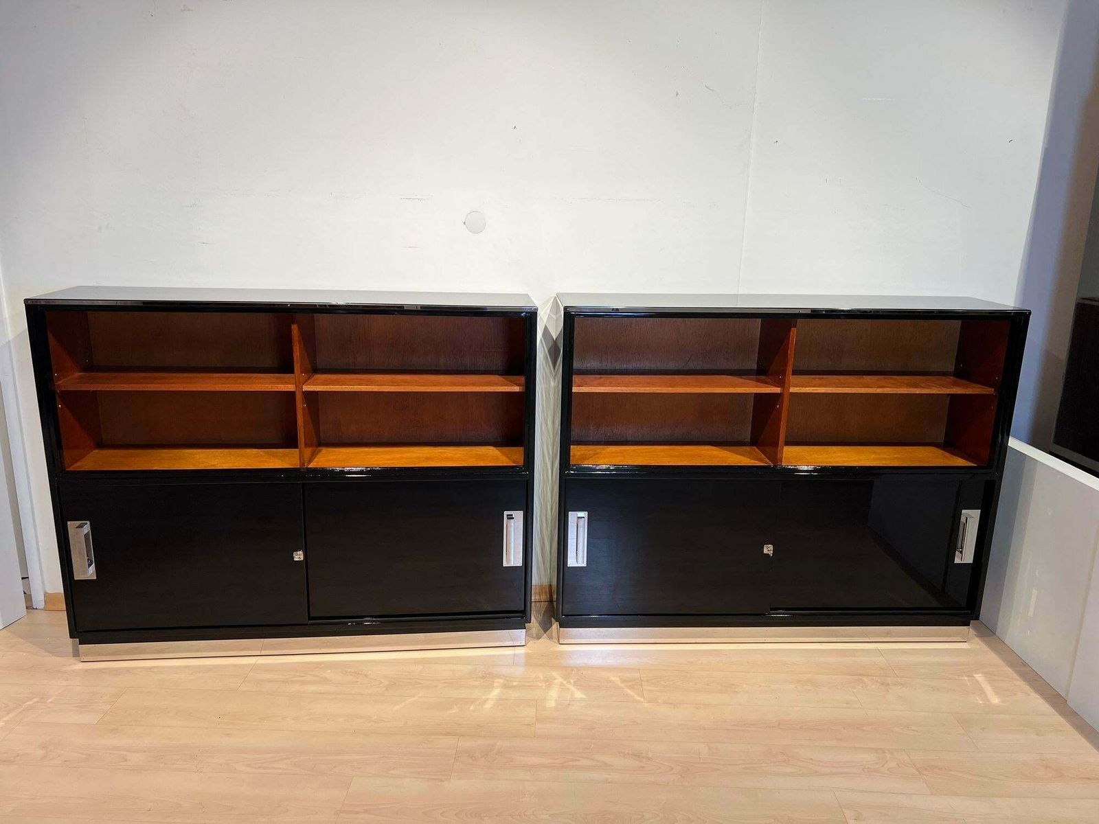 Furniture Bauhaus Office Cabinet, Black Lacquer, Mahogany, Germany Circa 1930 photo