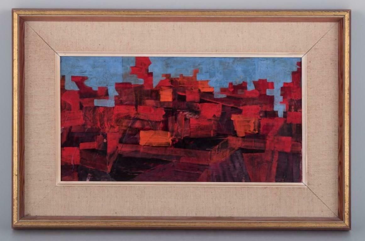 Scandinavian Artist. Oil On Board. Abstract Composition. 1960s/70s. photo furniture