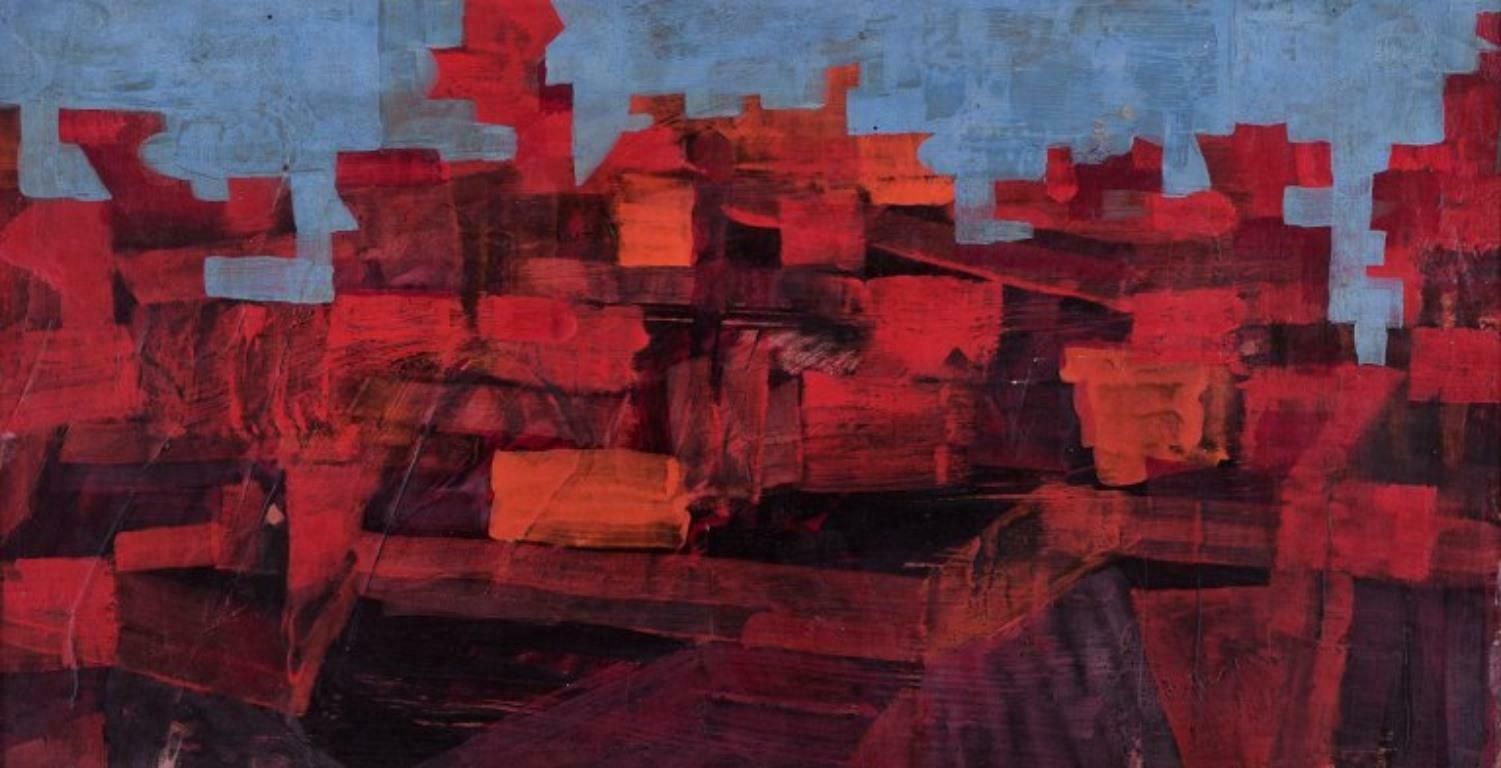 Scandinavian Artist. Oil On Board. Abstract Composition. 1960s/70s. photo for sale