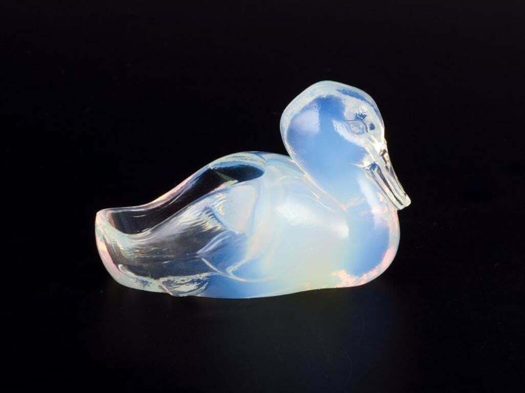 Sabino, France. Two Ducks In Art Deco Opaline Art Glass With A Bluish Tint. photo for sale