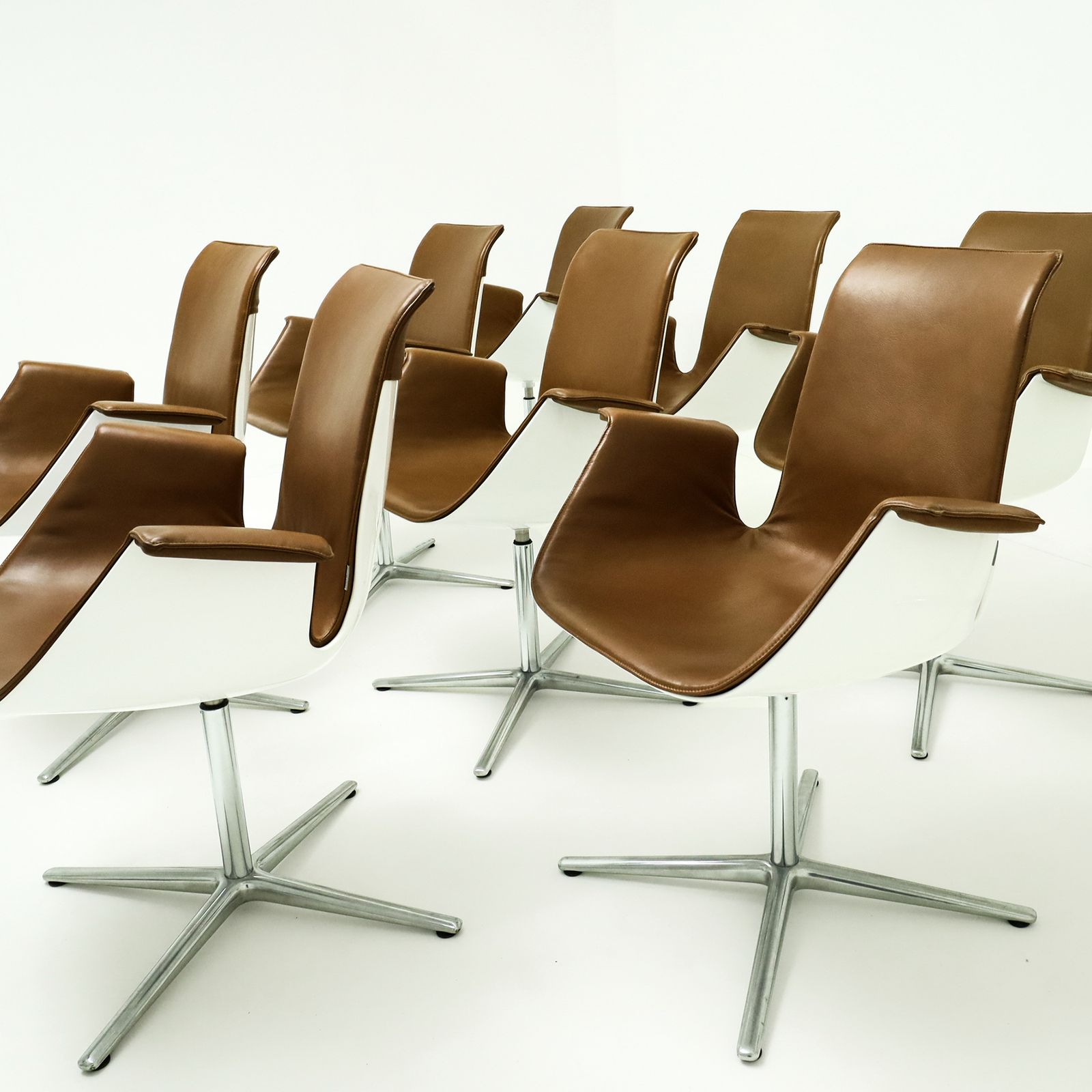 Set Of 10 Preben Fabricius And Jorgen Kastlhom Cognac Leather Fk 6728 High Back Armchairs For Walter Knoll photo for sale