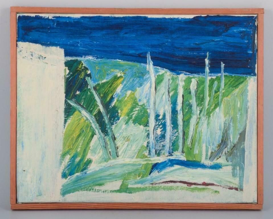 örjan Wikström, Swedish Artist. Oil On Canvas. Abstract Composition. photo furniture