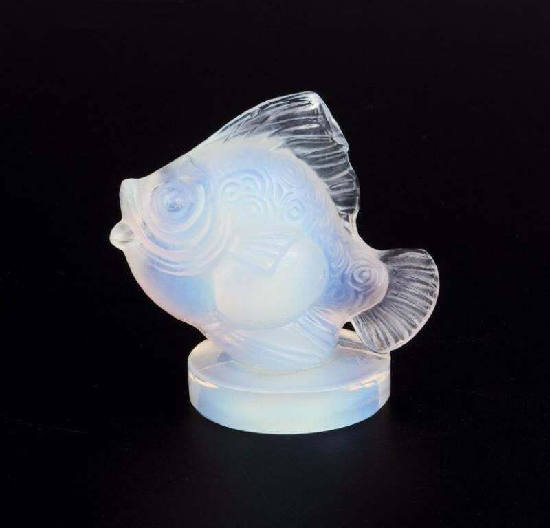 Sabino, France. Two Fish In Art Deco Opaline Art Glass With Bluish Tint. photo furniture