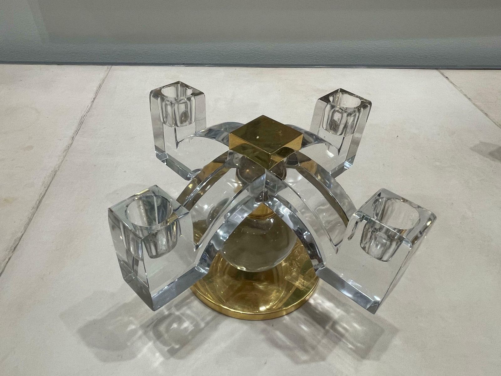 Fabulous Pair Of Baccarat Crystal Candelabras, By Jacques Adnet, France, 1935 photo vinterior