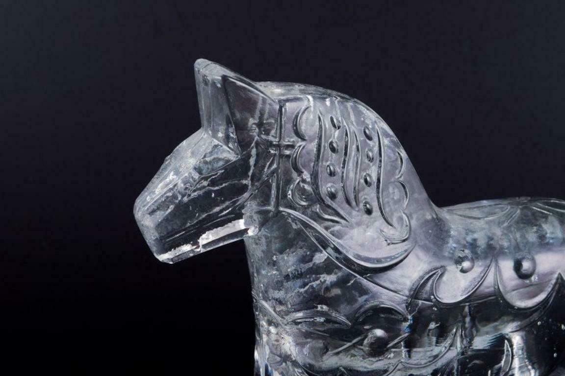 Swedish Glass Artist. Four Dala Horses In Clear Mouth Blown Art Glass. photo vinterior