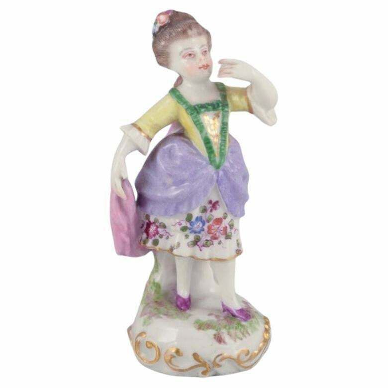 Antique German Porcelain Figurine. Young Woman In Elegant Attire.