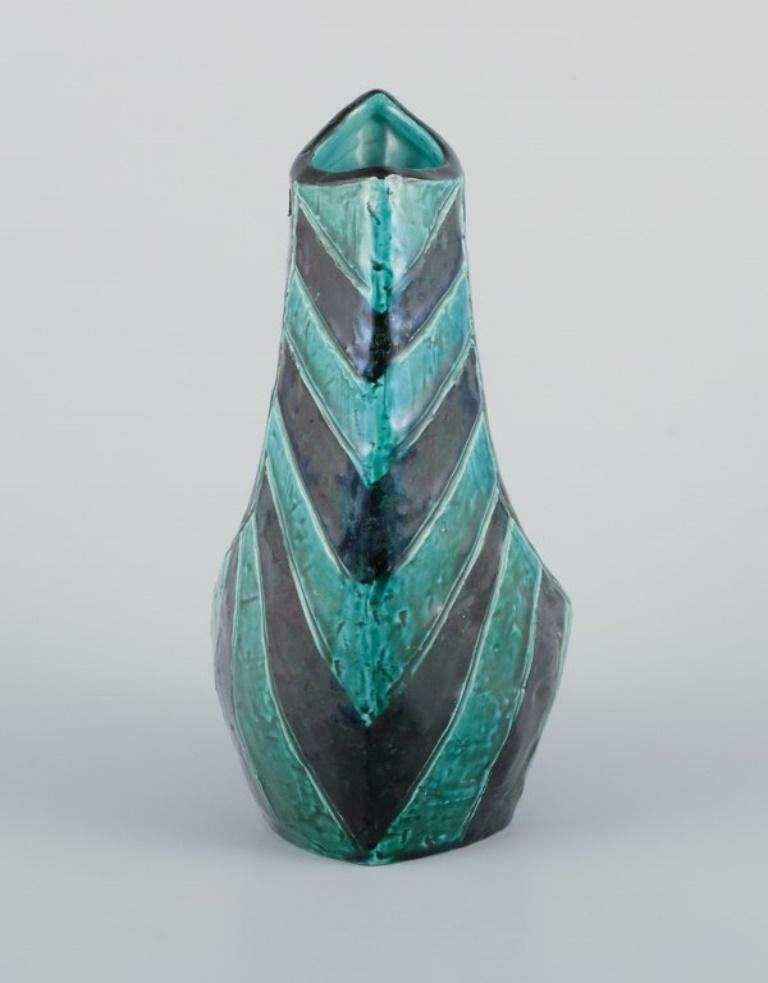 Christer, Mariestad, Sweden. Modernist Ceramic Vase With Green And Black Glaze. photo Home Decor