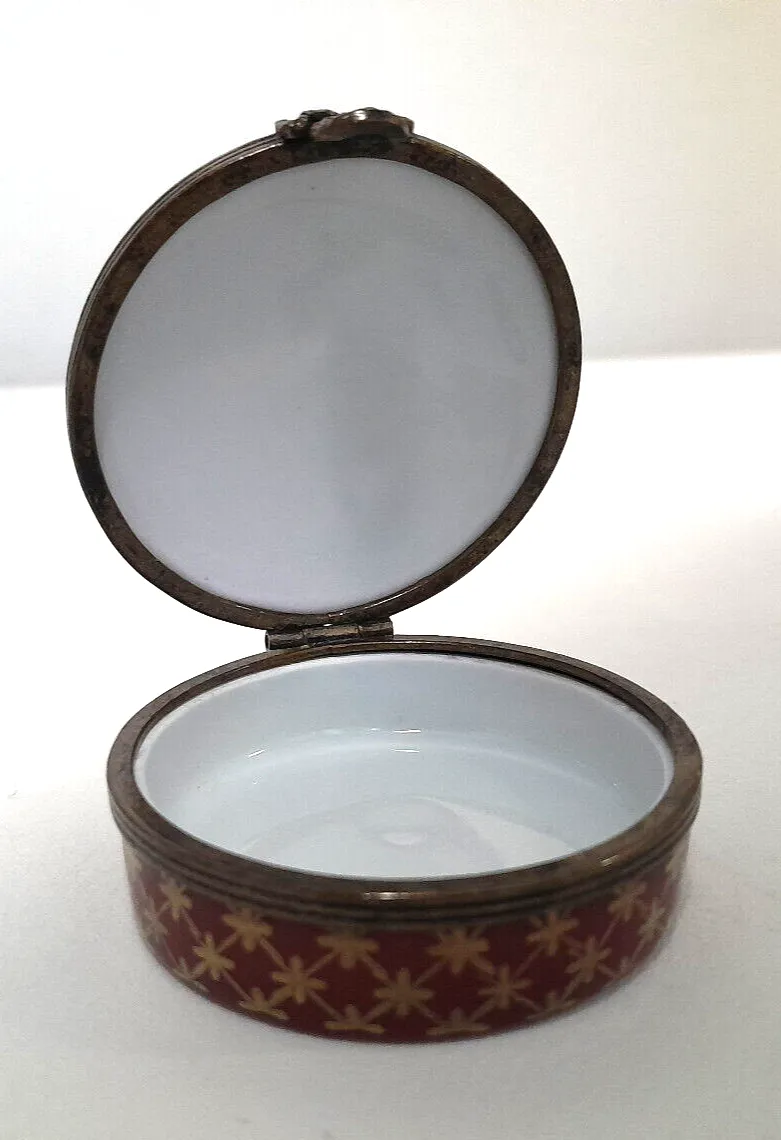 Antique Limoges France Red & Gold Filigree & Porcelain Box photo Home Decor