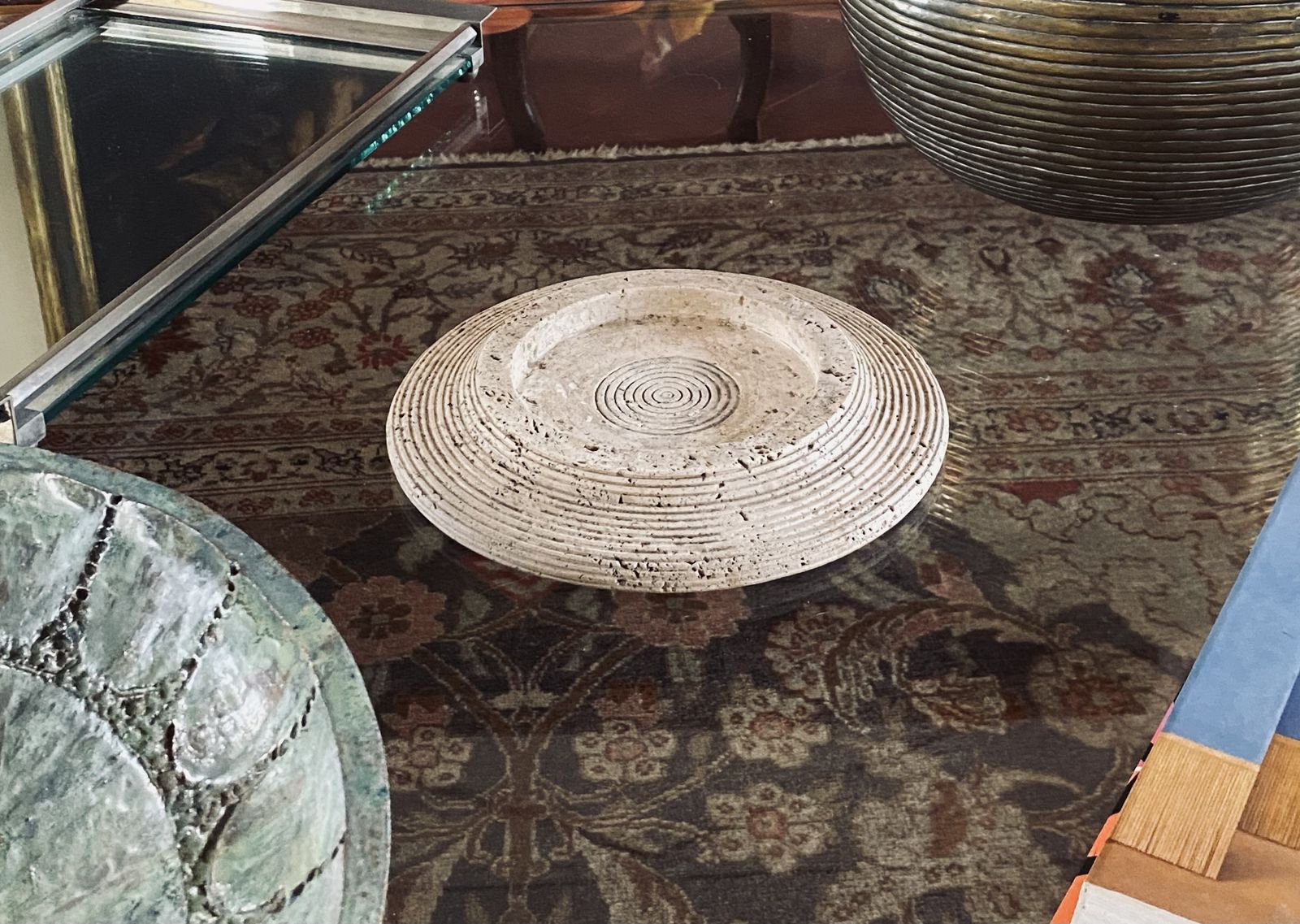 Travertine Grooved Vide Poche / Centerpiece / Ashtray, Cerri Nestore, Italy, 1970s photo furniture
