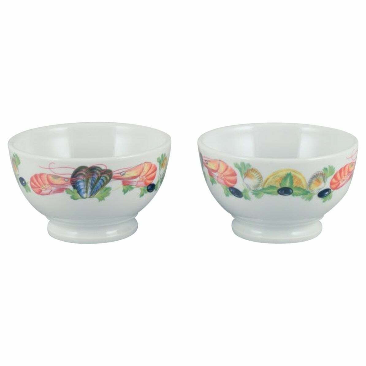 Pillivuyt, France. Set Of Two Porcelain Bowls With Seafood Motif.