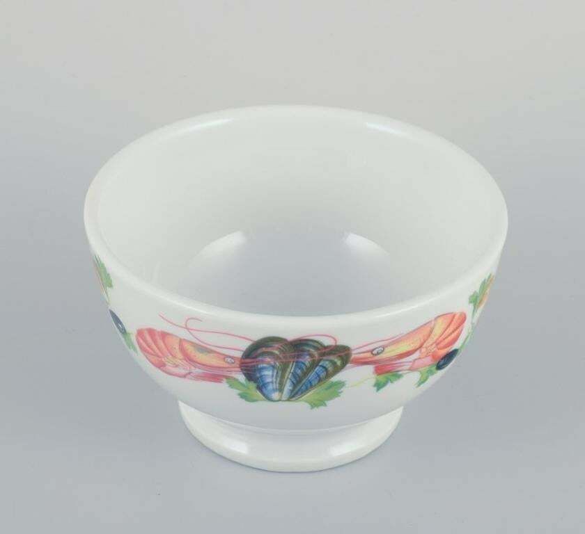Pillivuyt, France. Set Of Two Porcelain Bowls With Seafood Motif. photo for sale
