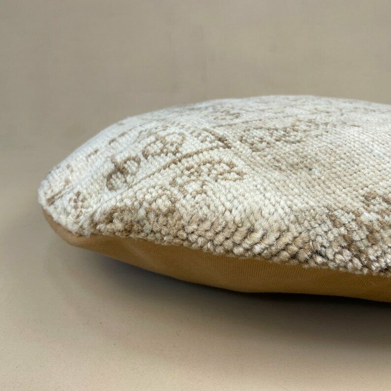 Antique Kilim Circle Cushion Turkishpillow Feather Filled Handwoven Muted Beige photo for sale