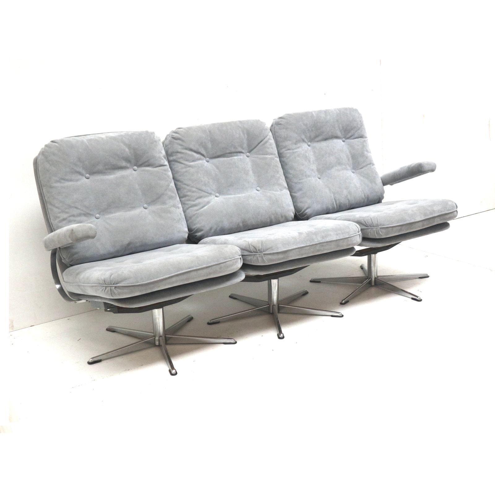 Vintage 3 Seater Sofa With Gray Suede Upholstery Made In The 1970s